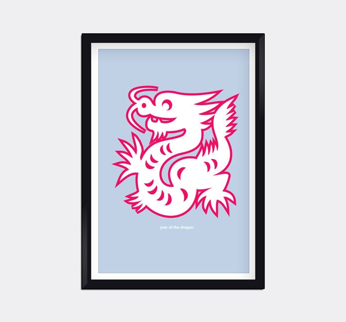 Year of the Dragon Modern Pink and Grey Wall Art 8X10