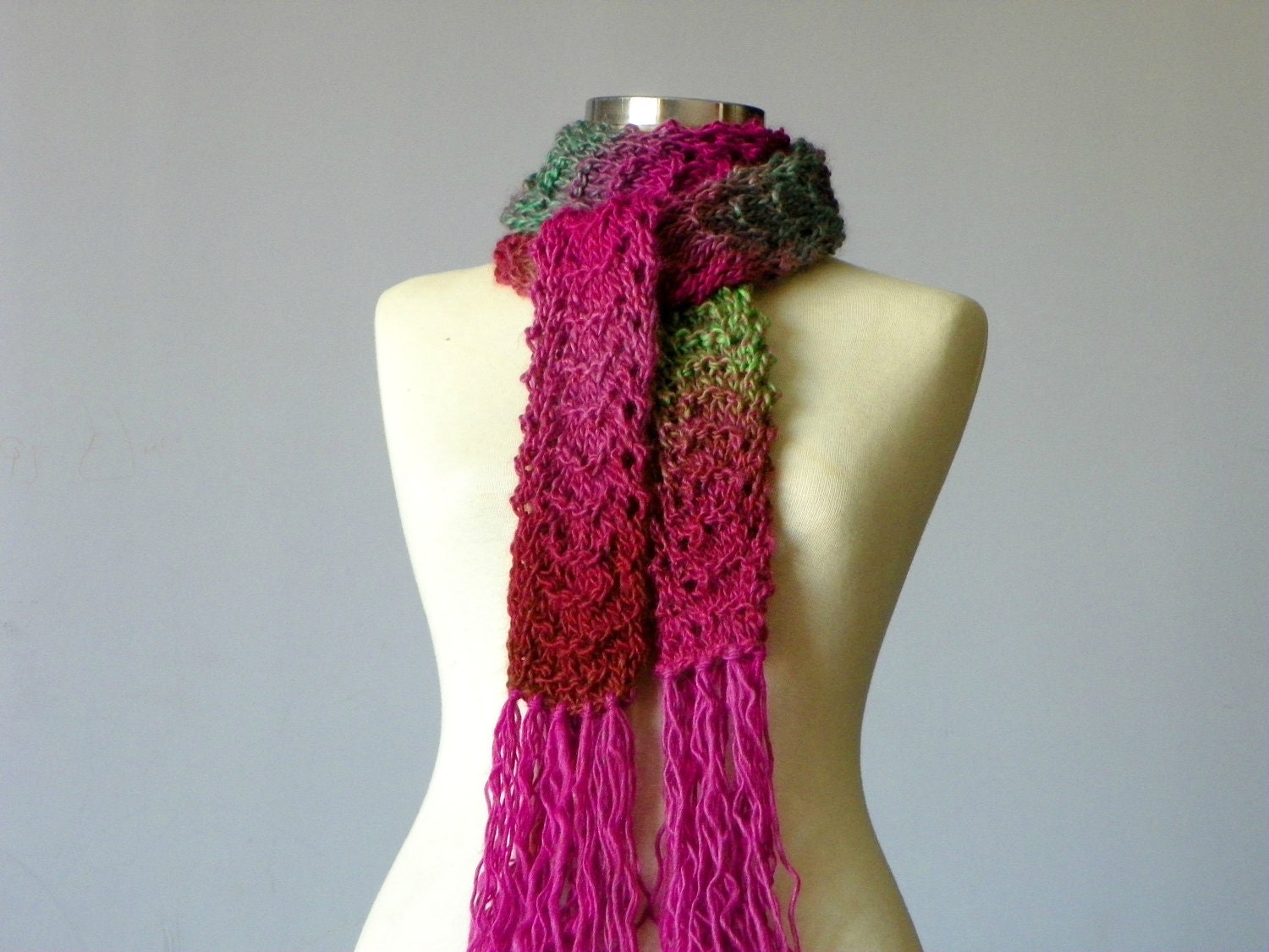 Knit scarf soft wool yarn, green violet, burgundy, handmade neckwarmer autumn women accessories, fall winter fashion, valentine's day gifts