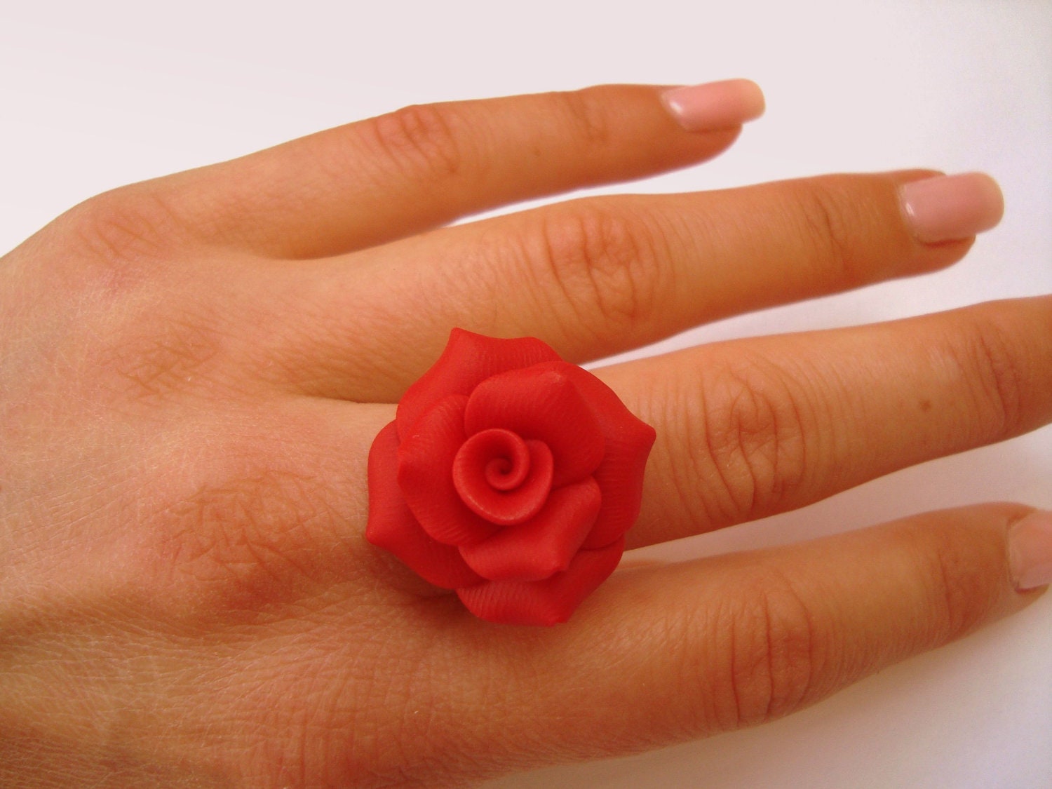 Beautiful Red Rose Ring . Red Flower Ring. Red Jewelry. Flower Jewelry. Adjustable Size