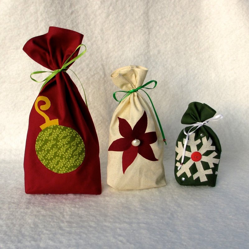 Reusable Gift Bag, Fabric Gift Bag, Christmas