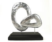 Geometric Silver Art Sculpture - Converge  /  Mid Century Modern, Mod, Clay, Metallic, Retro