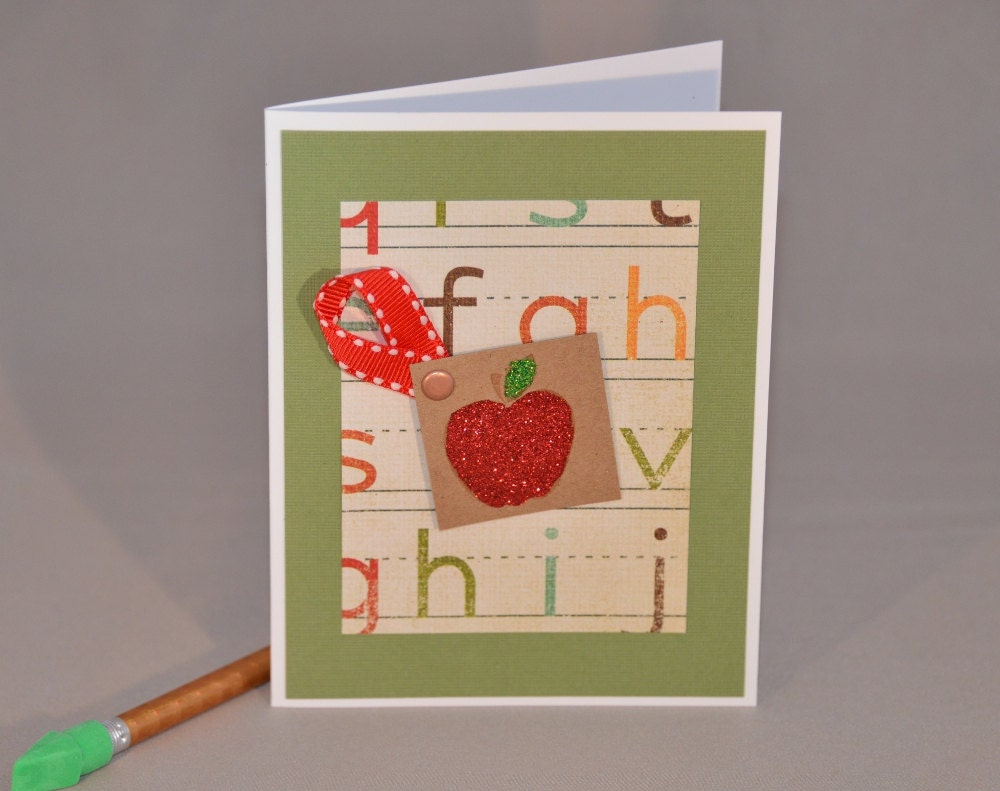 A is for Apple Handstamped Greeting Card - Card for Teachers - First Day of School Card