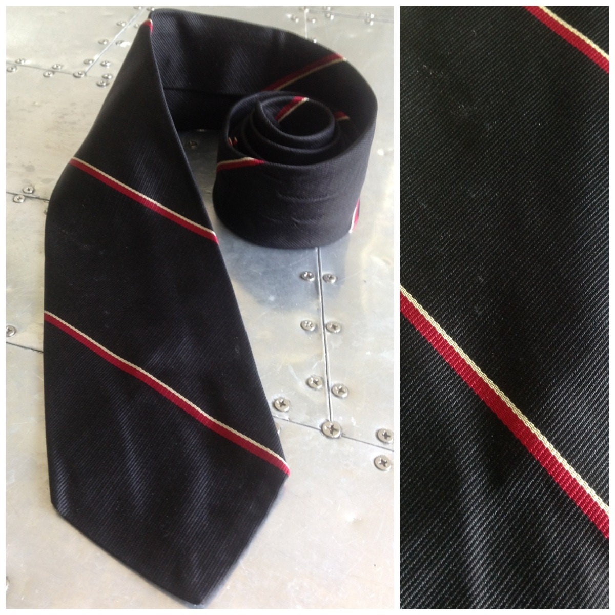 Brooks Brothers Regimental Necktie -- Black, Red & White -- Preppy -- Ivy League Tie