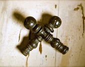 Pair of Gate Post or Fence Finials in Iron, Heavy 5 Inches Tall Primitive Handmade Upstate New York