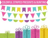 50% Off SALE Clip Art Birthday Party Presents and Bunting Flags Commercial and Personal Use Clipart Scrapbook Instant Download Il_170x135