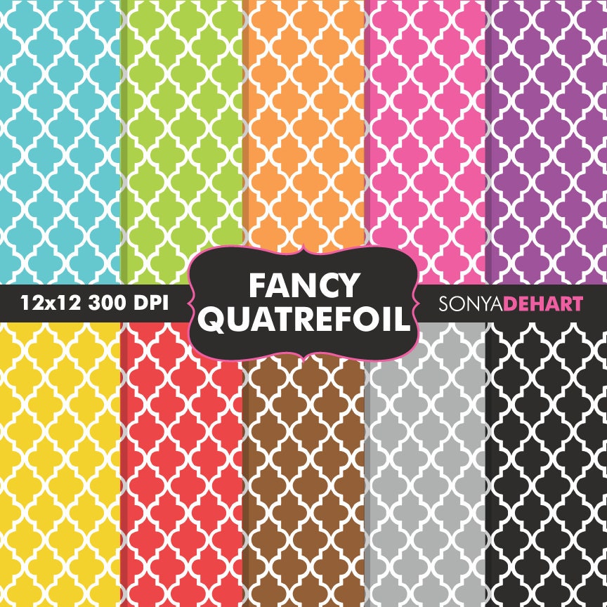 50% Off SALE Digital Scrapbooking Printable Paper Pattern Pack Fancy Quatrefoil Instant Download Il_570xn