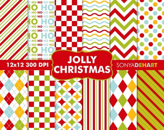 50% Off SALE Digital Scrapbooking Printable Paper Pattern Pack Jolly Christmas Instant Download Il_570xn
