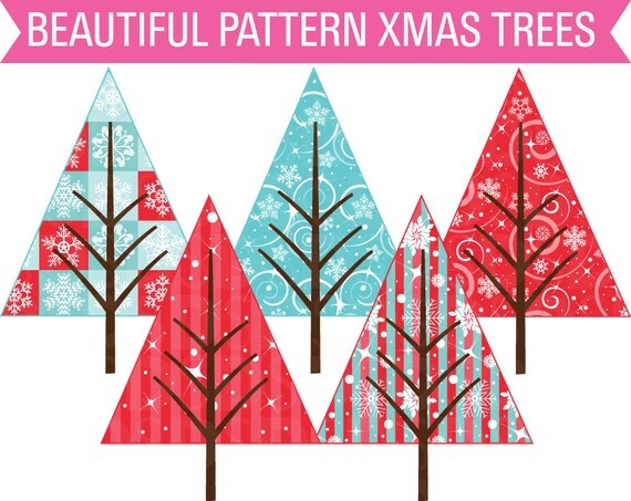 50% Off SALE Clip Art Winter Wonderland Snow Patterned Christmas Trees Snowflakes Clipart Commercial Use Instant Download Il_570xn