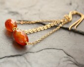 Orange Red Carnelian gold fill ear wires gold chain long earrings gemstone warm toasty tones trapeze earrings--"Russet"