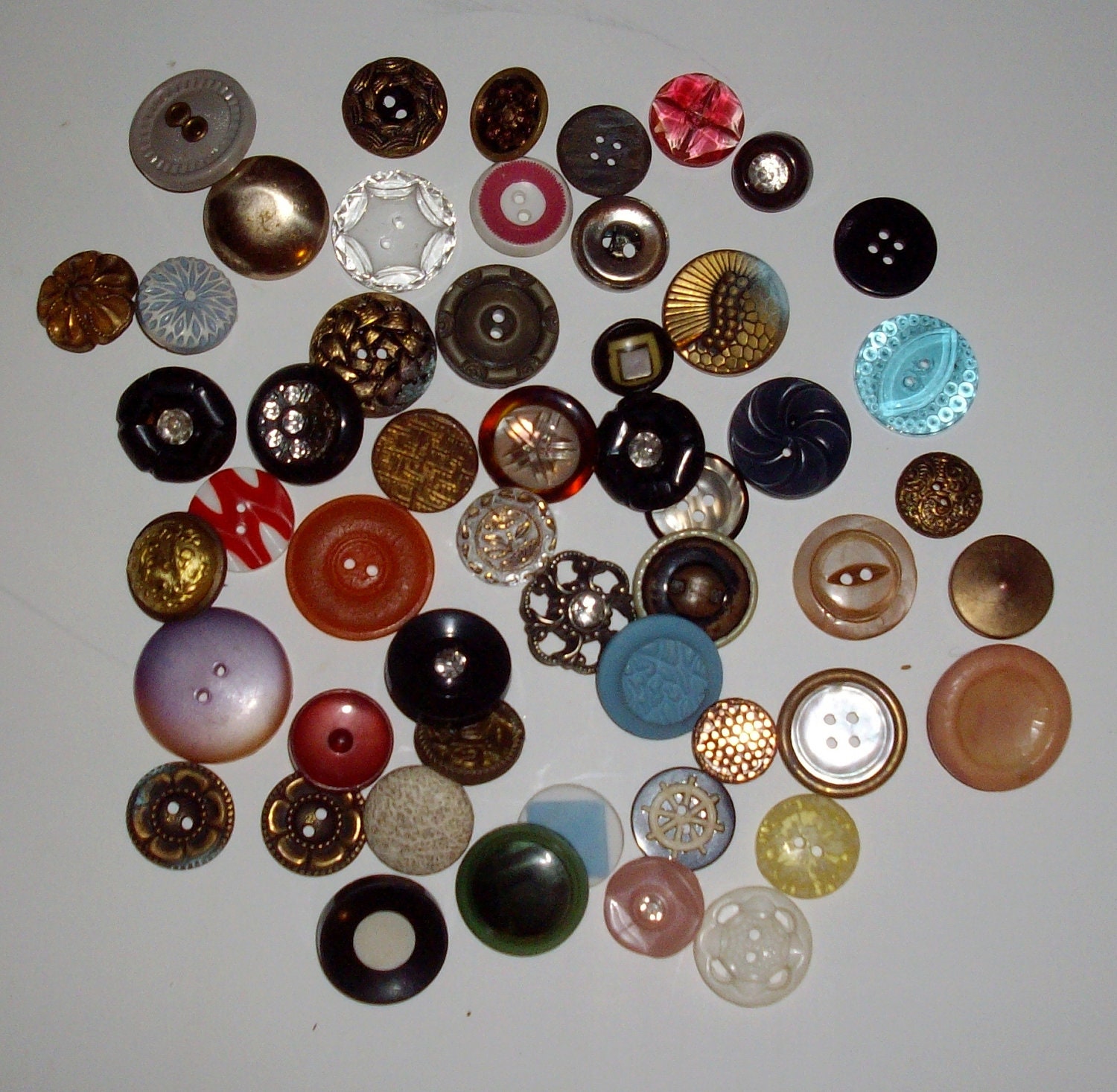 Vintage Button Lot 50 Small Medium Plastic Metal Glass Destash