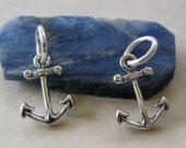 Pair Anchor Charms  Sterling Silver Ocean Nautical Marine 13mm x 10mm