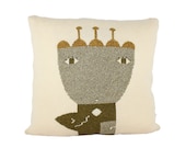 Decorative Pillow -Flower Queen - soft knitted pillow - cream,green, 18x18, includes insert - ColetteBream