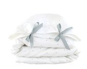 ORGANIC Toddler Bedding set - Starry Star Star - white background, tiny grey stars print
