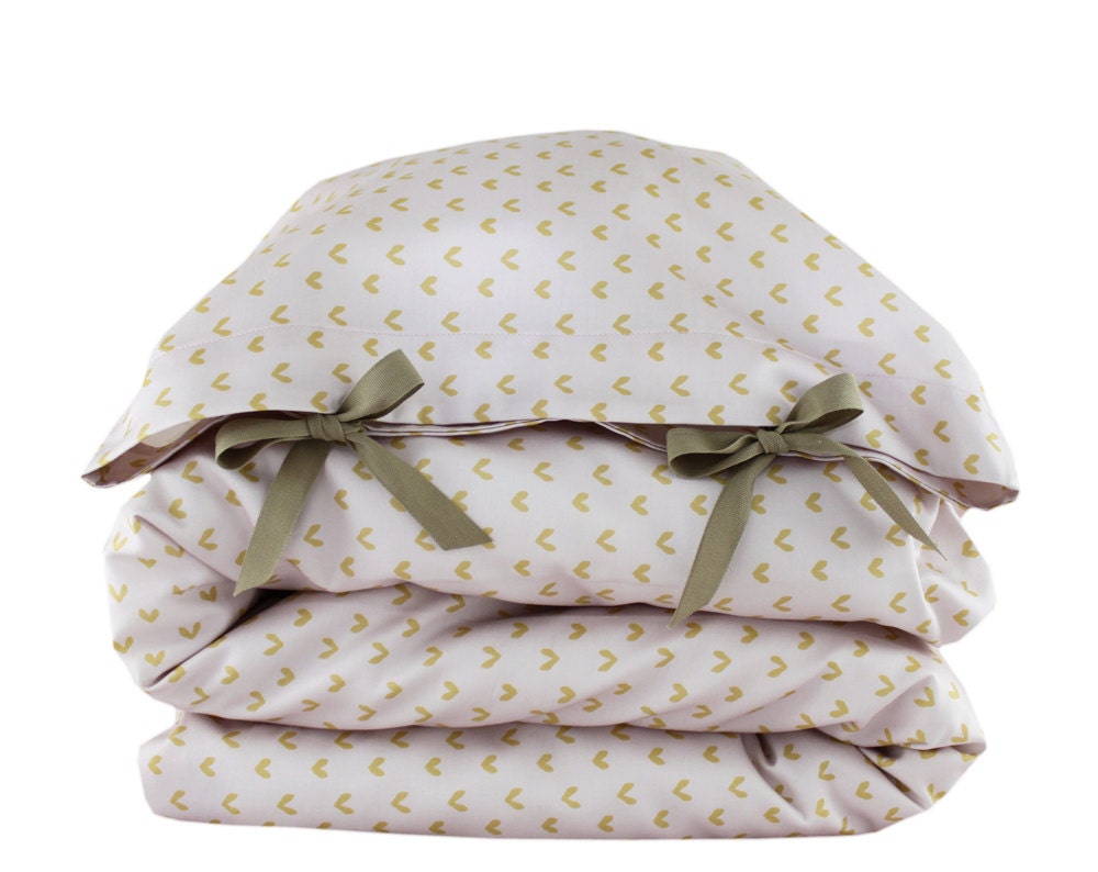 ORGANIC Toddler Bedding set - Butterflies - pink, mustard