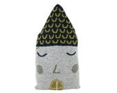Little HOUSE shaped pillow - grey, blue, green
