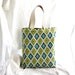 Market tote bag in green and blue ikat print. Reversible ikat tote bag. Large 14 x 16 book bag carry all