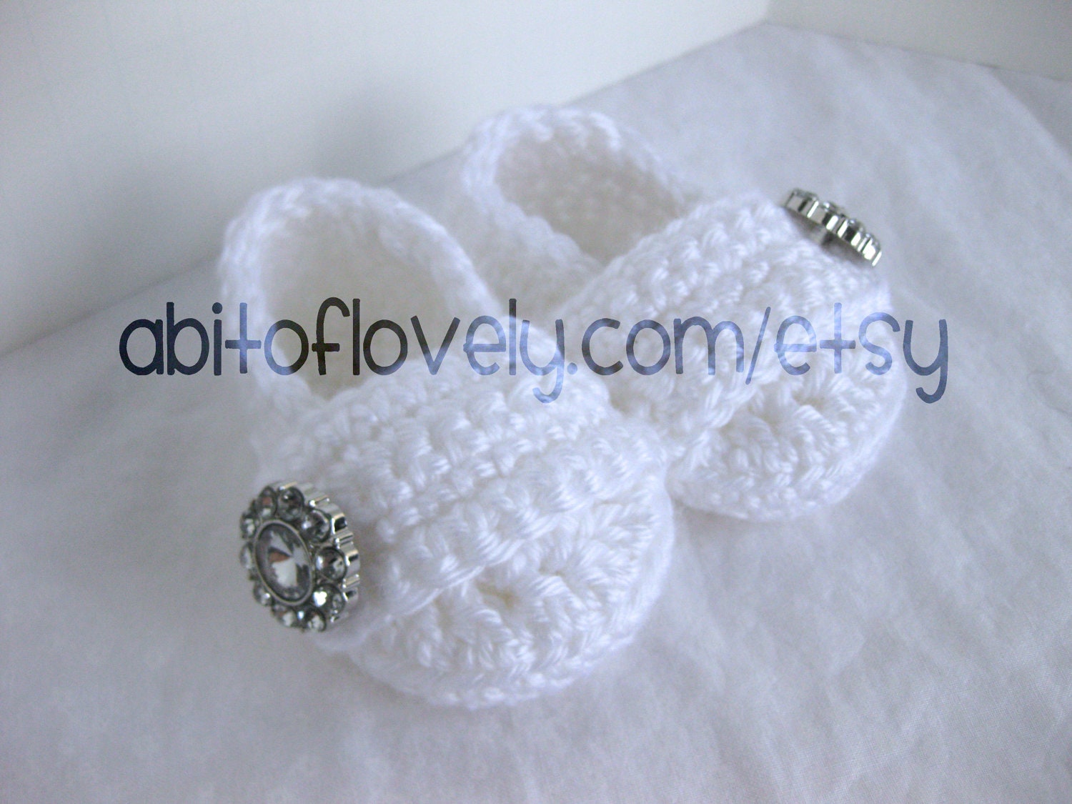 Baby Girl Infant Shoes / Slippers / Booties - White & Jewel - YOUR choice size - (newborn - 12 months) - photo prop - crochet