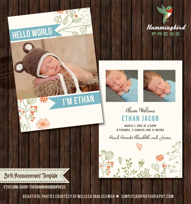 40% off Sale - Use Coupon Code REMEMBER40 - INSTANT Download - PSD 5x7 Birth Announcement Card Template - B35
