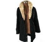 1950s 1960s Vintage Persian Lamb Fur Coat / Mink Trim, S / M