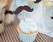Baby Boy Shower Cupcake Picks - Stache Bash Style - Set of 15