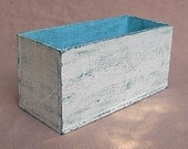 Primitive Box Folk Art Shabby Blue and White Paint Cottage Beach Chic Desk Accessory
