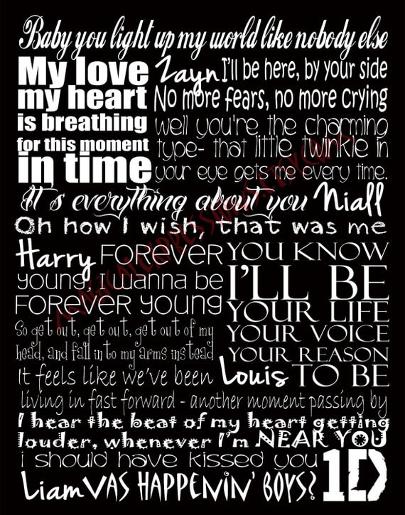 One Direction Art Typography Song Lyric Art Print 11 by 14 (First Edition) Ready to Ship