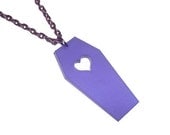 Coffin Necklace, Purple Frosted Acrylic Heart Shape Pastel Goth