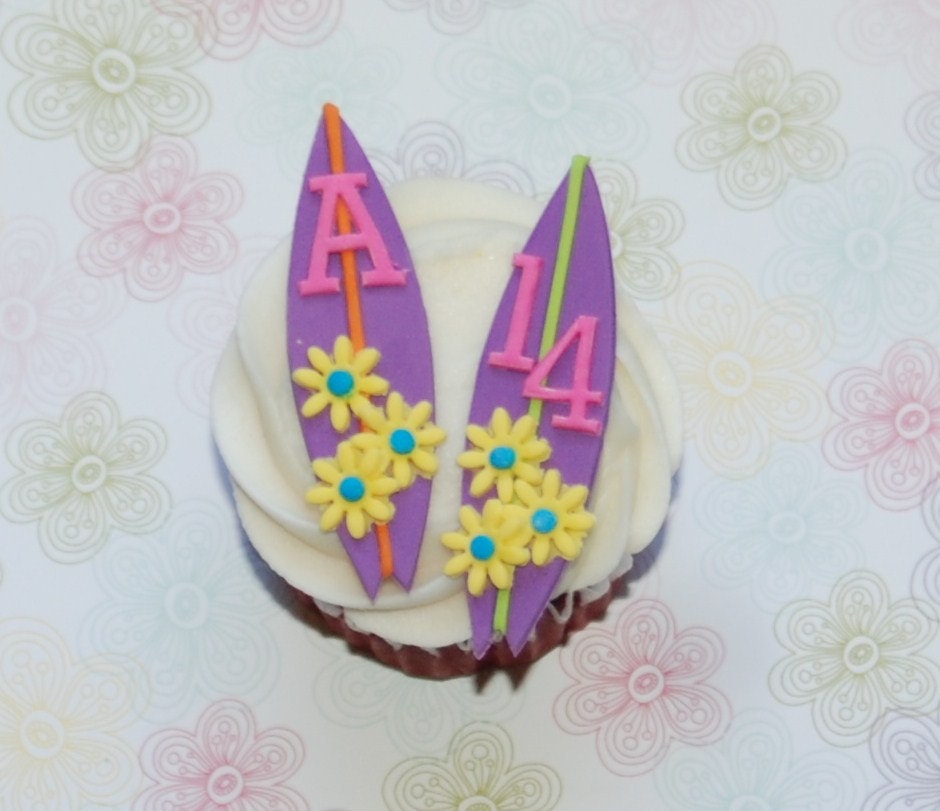 Personalized Surfboards Cupcake Toppers
