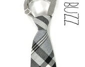 SALE  Kids NeckTie Wool Plaid, White, grey and black neck tie - Baby, toddler boys tie