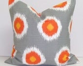Ikat Gray Pillow.Orange.Grey.22x22 inch.Decorator Pillow Cover.Housewares.Home Decor.HOME DECOR.Cushions