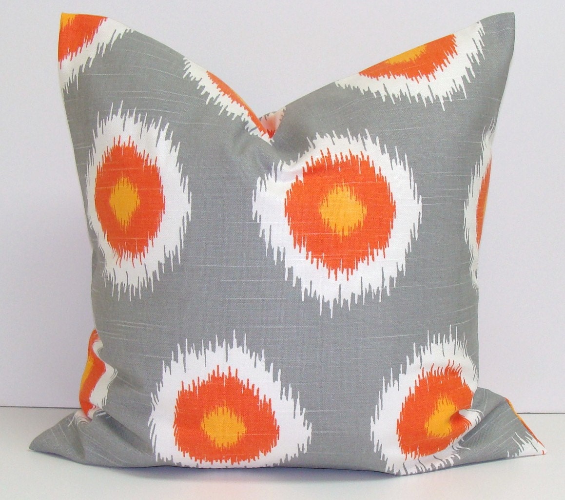 Ikat Gray Pillow.Orange.Grey.26x26 inch.Decorator Pillow Cover.Housewares.Home Decor.HOME DECOR.Cushions