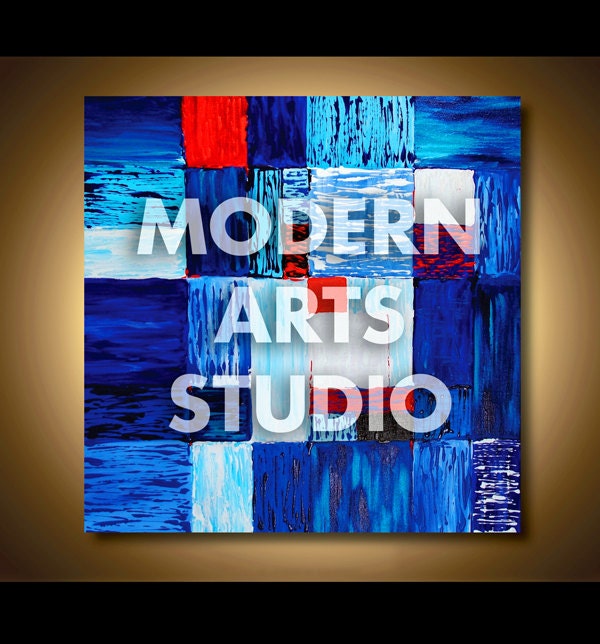 CANVAS WALL ART Modern Art Original Painting Red White Blue Expressionist Large Wall Art, Nautical Abstract Painting Texture Canvas Fine Art