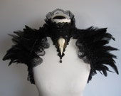 Feather Lace Stole Wrap Shrug Capelet Collar Gothic Burlesque Bohemian - Ravennixe