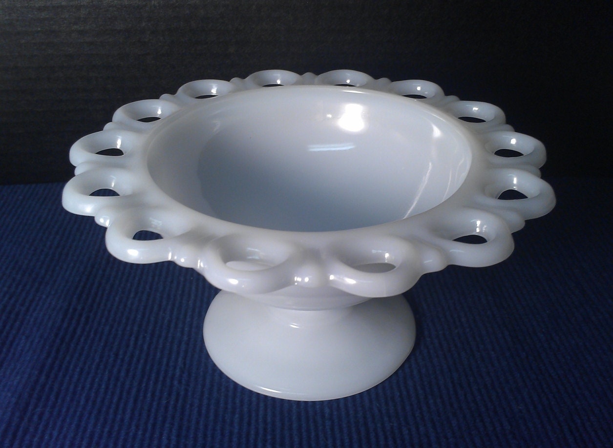 Vintage 1950s Milk Glass Pedestal Serving Dish