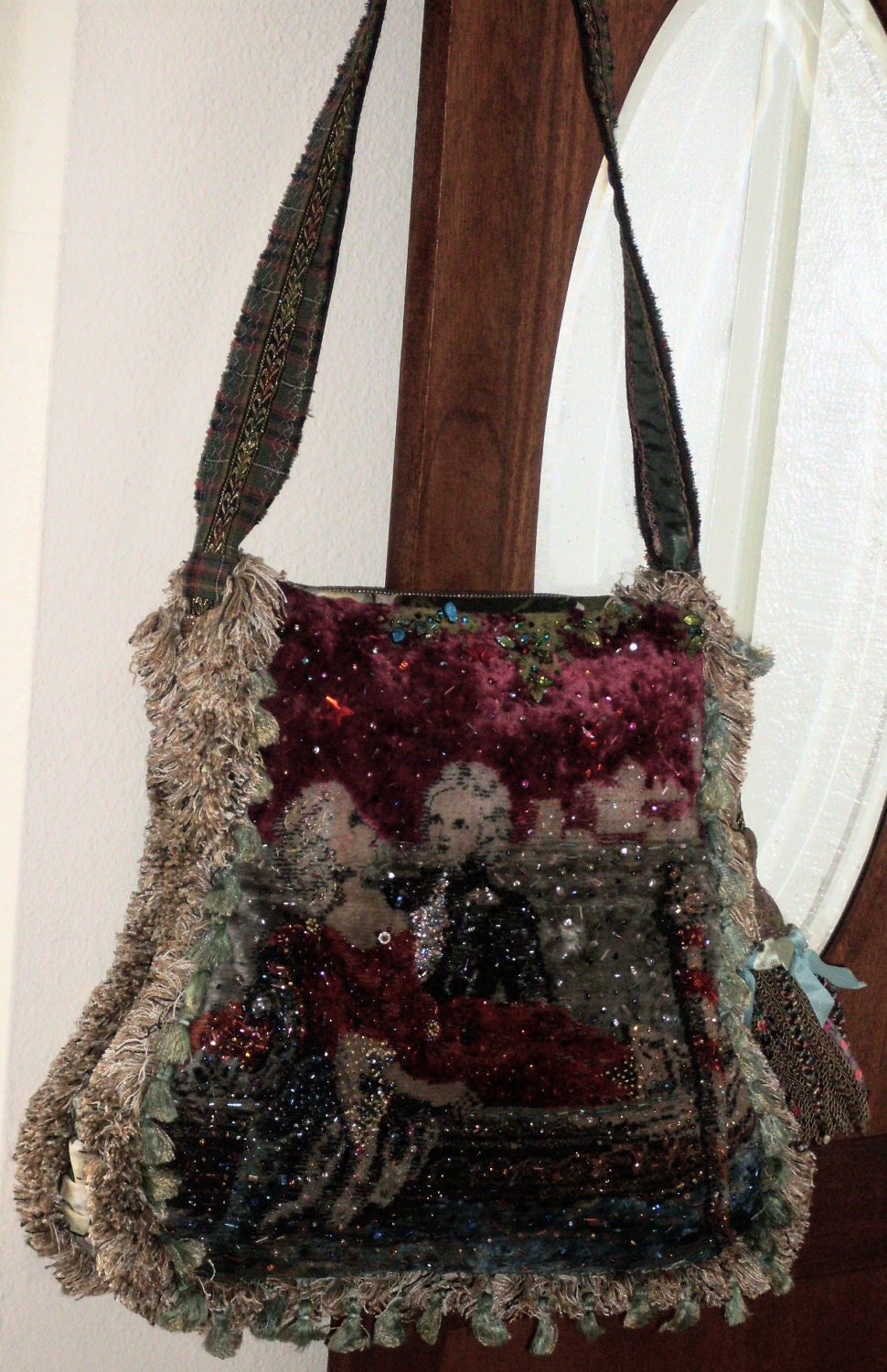 Awesome Romantic Shoulder Purse Antique Jeweled Toned Beaded Steampunk Victorian Bag