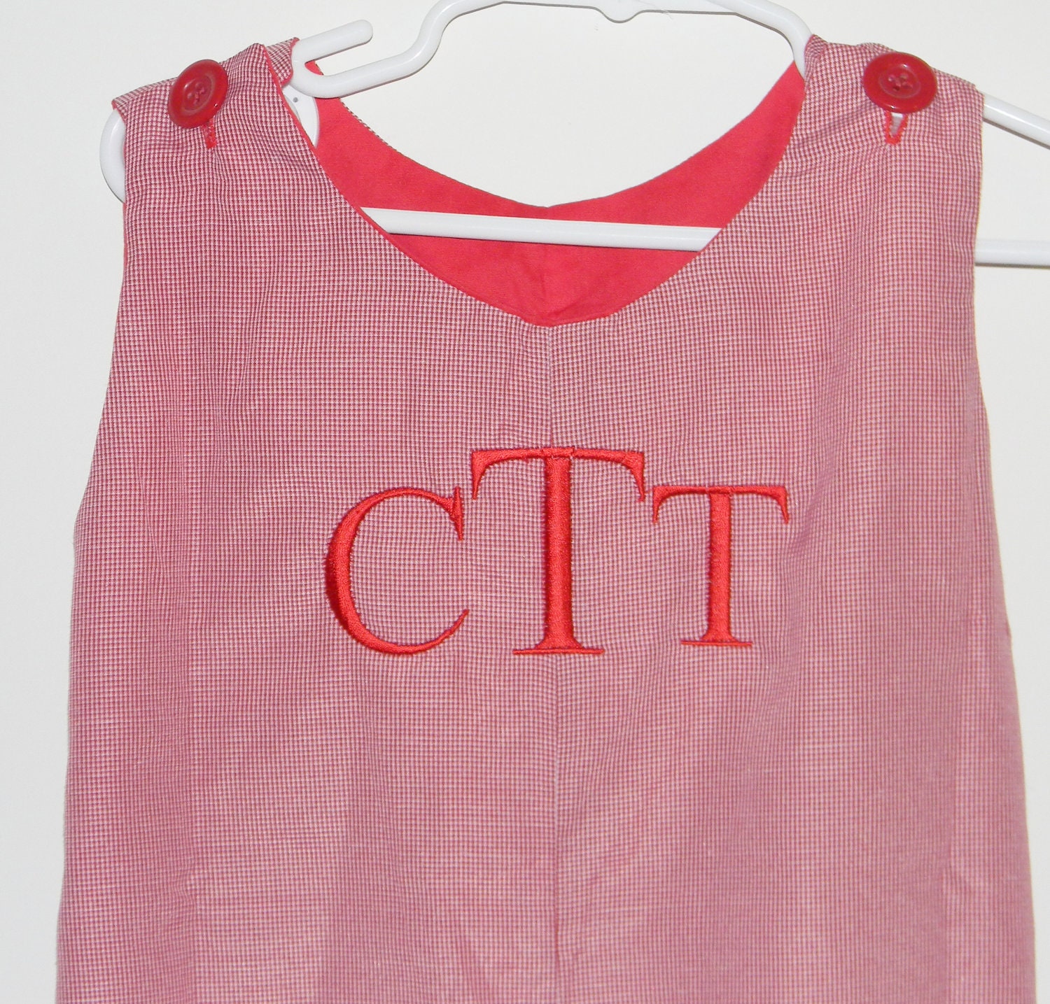Boutique style boys Christmas red gingham longall with monogram