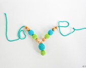 Nursing Necklace - Aqua, Lime Green - Teething Toy, Baby Rattle - Baby Shower Gift - FrejaToys