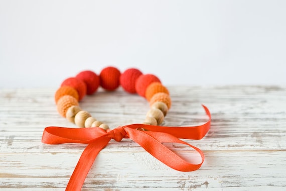 Tangerine Tango crochet nursing necklace - teething necklace for mom to wear, montessori