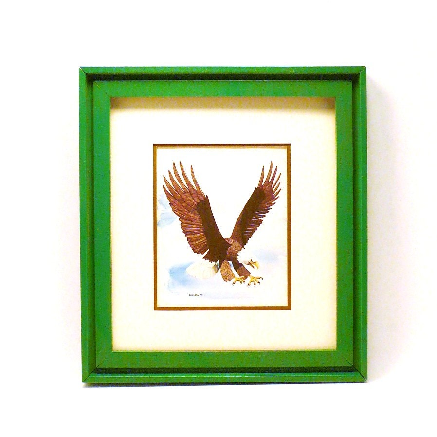 framed print, eagle, framed art, vintage, wall art, upcycled frames, green, eagles, americana, home decor, picture frame, bird,