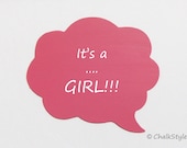 Cloud CHALKBOARD Speech Bubble -- Pink for Weddings or Photobooth Prop or Baby Girl Shower Gender Announcement/Reveal Party Il_170x135