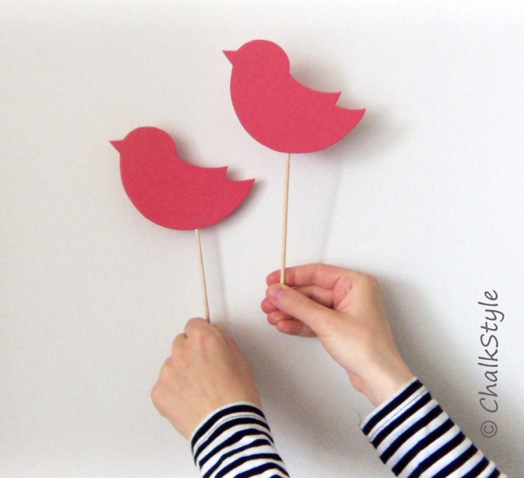 Set of Two Love Birds Pink Chalkboard Cake Topper or Photo Booth Props on a Stick