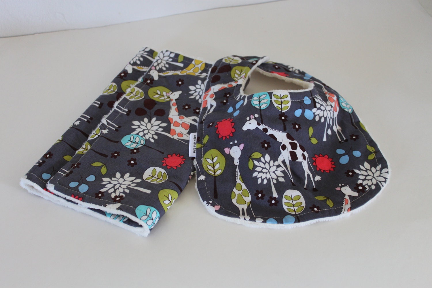 Giraffe Baby Bib, Michael Miller Giraffe Garden, Minky Bib and Snap Closure