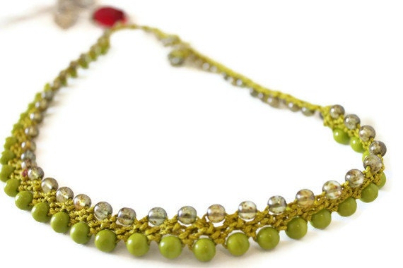 Free shipping ...Apple green crocheted necklace