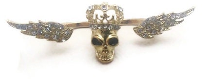Two finger ring, Goth, Angel winged skull  ring, skull ring, Gothic, Golden skull ring,