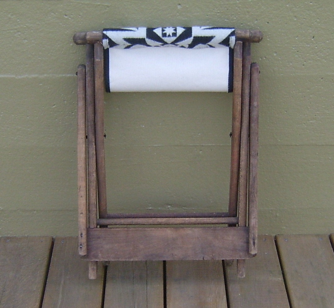 Vintage Oak Folding Chair, Pendleton Wool Seat