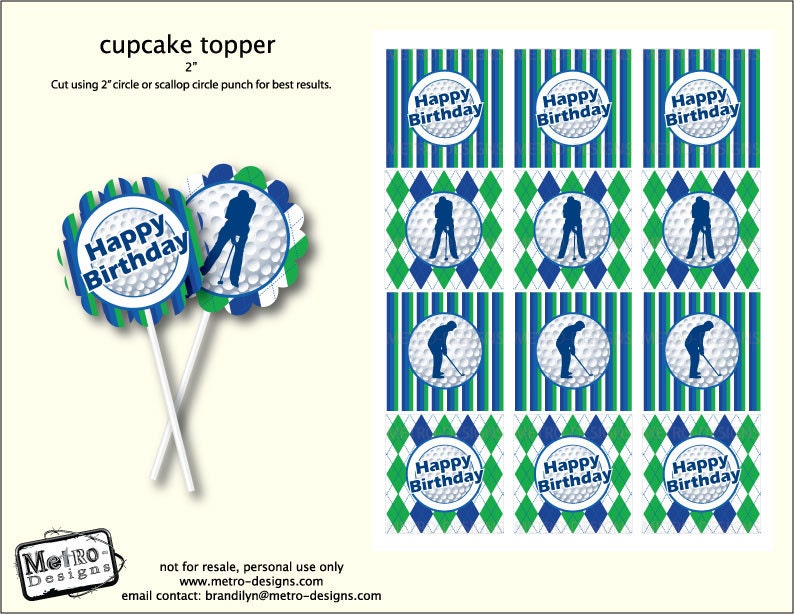 Golf Theme Cupcake Toppers, Tags, Favors Digital File, Metro Events / Metro-Designs Il_570xn