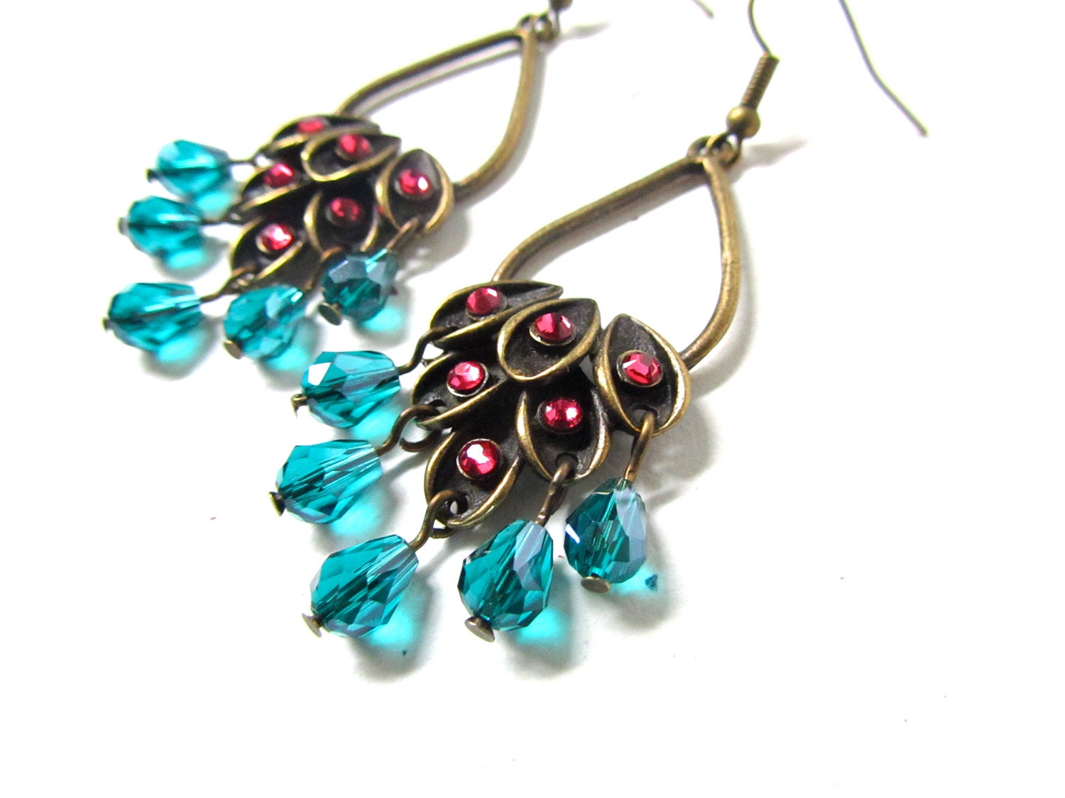 Peacock Chandelier Earrings, Swarovski Crystal, Victorian, Gift For Her