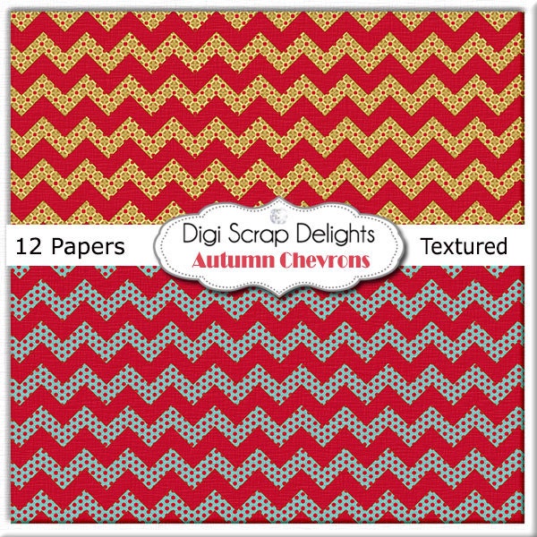 Autumn Chevron Digital Papers for Digital Scrapbooking, Fall Card Making, Crafts, Web Design Linen Textured, Instant Download