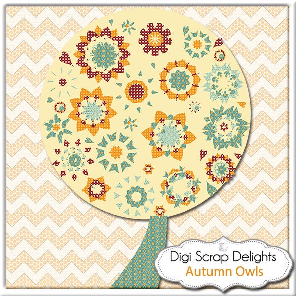 Autumn Owl Clip Art - Owls Scrapbook Kit, Instant Download- Digital Papers for Party Invites, Cards, Orange, Brown, Blue, Red, Green