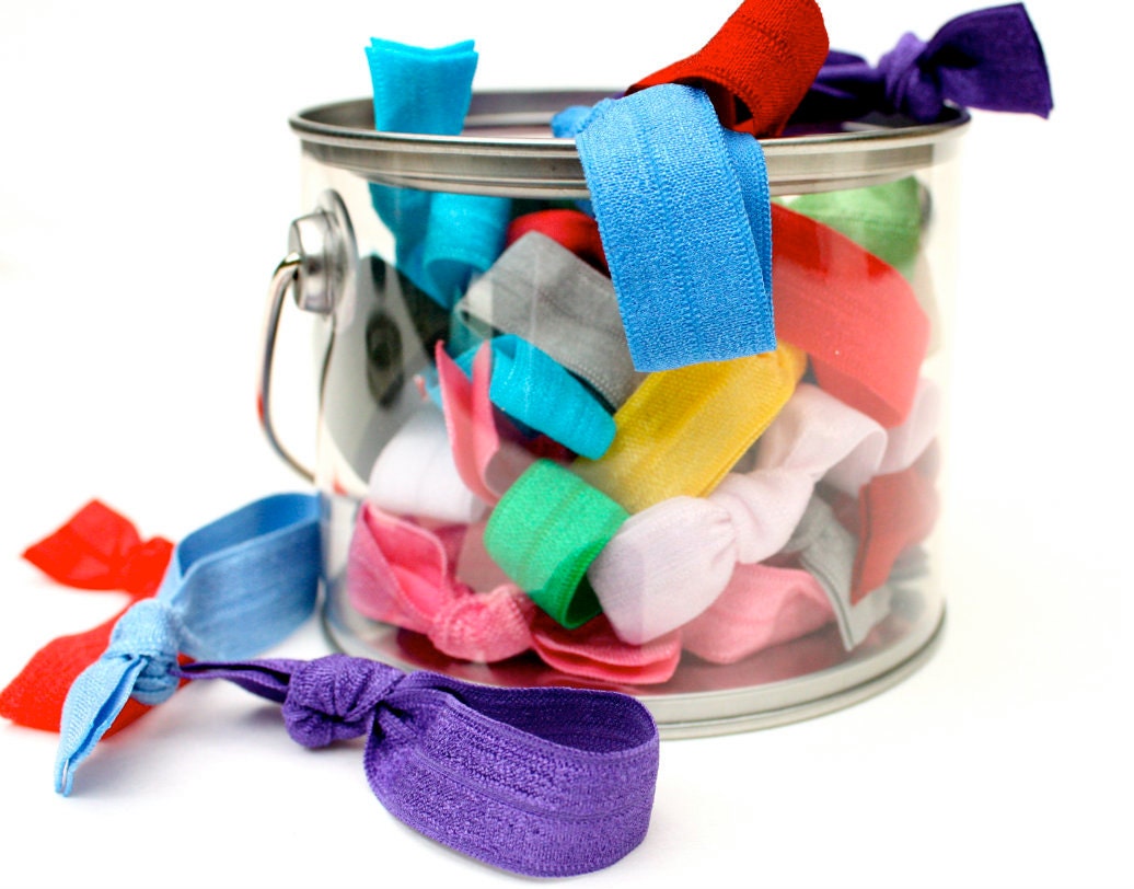 Fabric Hair Tie Paint Can - 30 No Crease Ribbon Hair Ties - Graduation Gift - Emi Jay Like Elastic Knotted Hair Tie Accessories, Bracelets